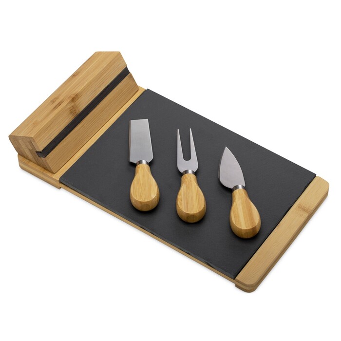 Набор для сыра из сланцевой доски и ножей Bamboo collection "Taleggio" светло-коричневый OA-822108 фото 1