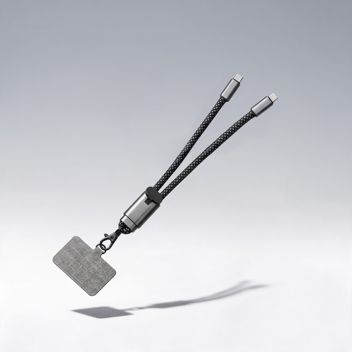 Ремешок-держатель для телефона с зарядным кабелем USB-C - USB-C «Lany Wristband Charge Eco», серый OA-832070 фото 1